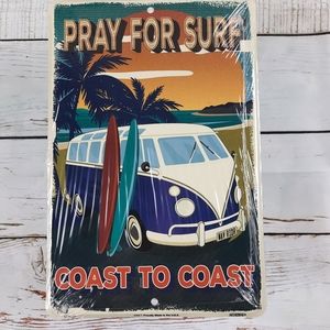 VW Bus Sign Retro Emboss Metal 12x8 Surf Beach House Volkswagon Decor Wall Gift